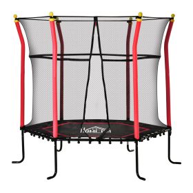 Kids Indoor/Outdoor Trampoline with Safety Net, Red, for Active Play Fun