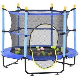 Kids Trampoline, 4.6 Feet with Safety Enclosure and Ball Pit, Blue, Indoor Play Equipment