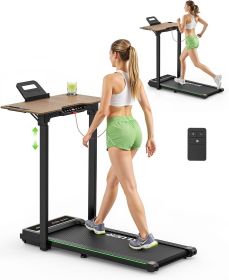 Akluer Walking Pad Treadmill with Adjustable Desk, 2.5HP Compact Under Desk Treadmill with Remote, Foldable Quiet Treadmill for Home Office