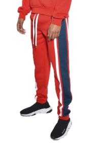 SOLID WITH THREE STRIPE PULLOVER HOODIE (Color: RED WHITE, size: M)