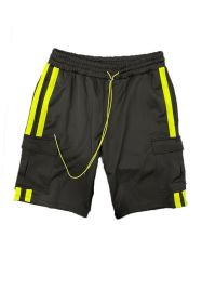 Two Stripe Cargo Pouch Shorts (Color: black lime, size: S)