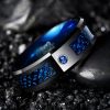 1pc 8MM Wide Inlaid Black Dragon Pattern Blue Carbon Fiber Men's Tungsten Ring USA Size 7-14