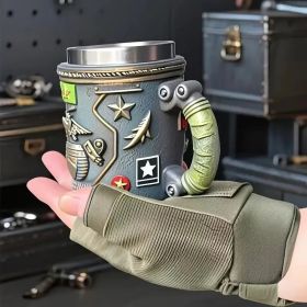 Military-Themed Double-Wall Insulated Mug With Tactical Rifle & Grenade Design - Army Beer Cup For Camping, For Man Cave, Or Gifts - Hot/Cold Bev (Option: earthcup)