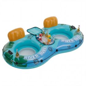 2 Inflatable River Floaters, Equipped With Detachable Refrigerators And Two Cup Holders, Featuring A Supportive Backrest, And With GRAP Ropes (Option: Green blue)