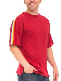 RAINBOW TAPE SHORT SLEEVE TSHIRT (Color: Red, size: L)